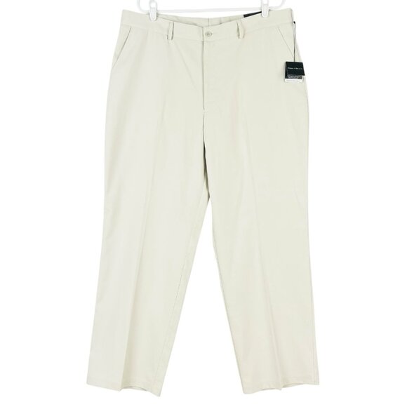 Pebble Beach Men's Performance Straight Flat Front Cream Pants Size 38x32 NWT